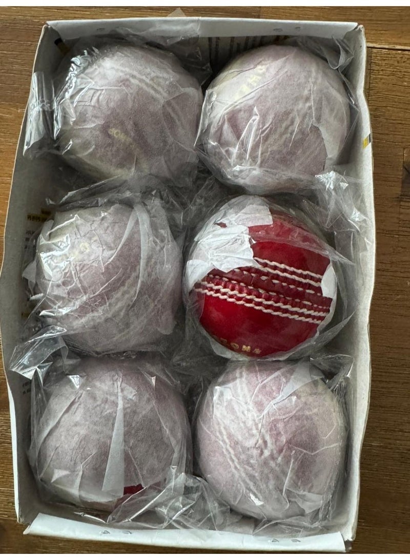 منطقة الطاقة مجموعة كرات كريكيت عالية الجودة مكونة من ست قطع، لون أحمر، مصنوعة من الجلد ومخيطة يدوياً - Image 1